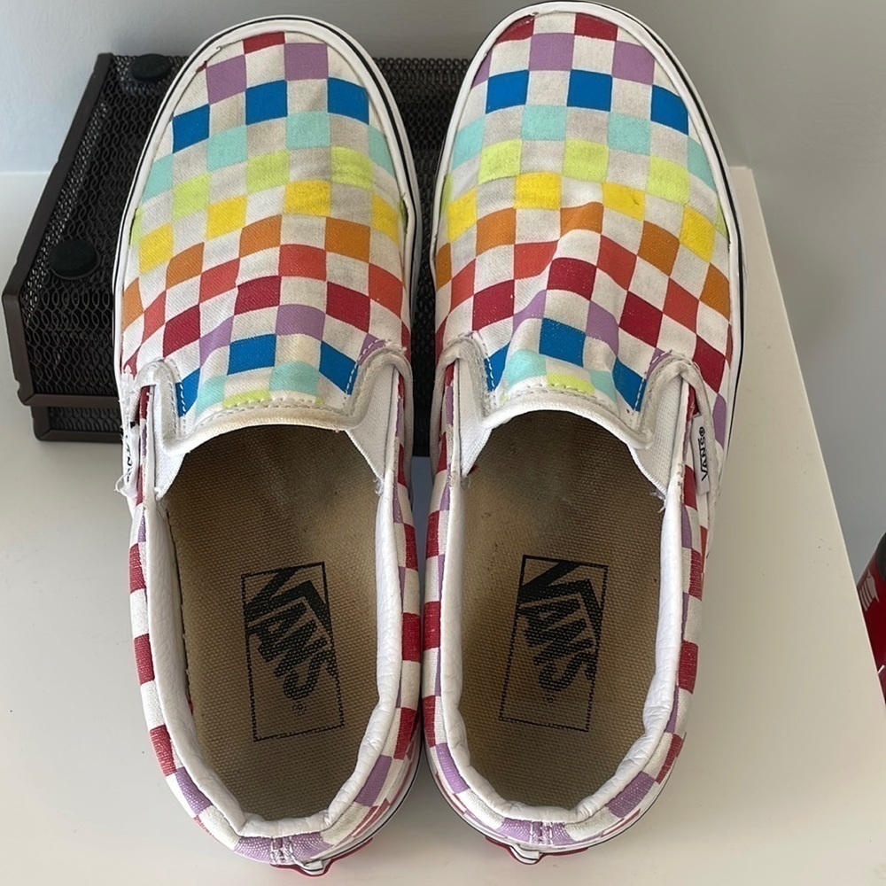 GC Multi-Colored Checkerboard Canvas Vans. Size 5M / 6.5W